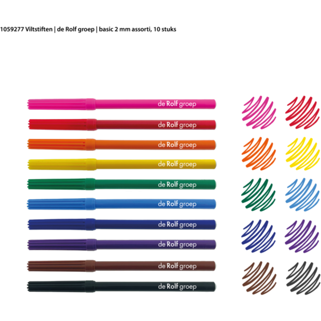 Viltstiften | de Rolf groep | basic 2 mm assorti, 10 stuks