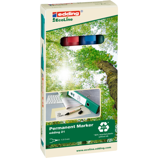 Permanent marker edding e-21 Ecoline assorti, 4 stuks