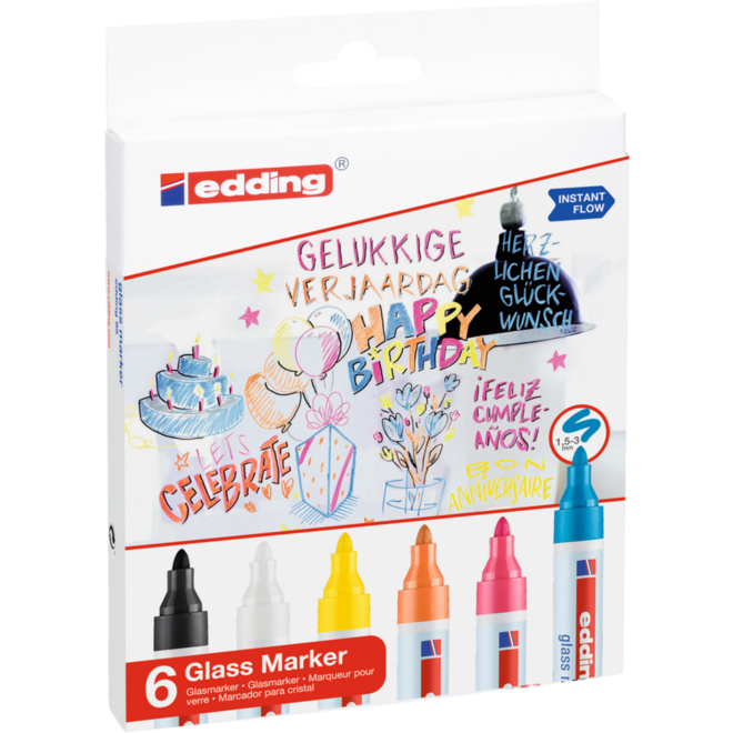 Glasbord marker edding e-95 assorti basis, 6 stuks