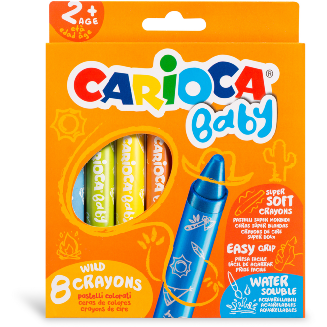 Waskrijtjes Carioca Baby Wild 3-in-1 assorti, 8 stuks
