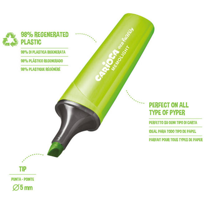 Markeerstift Carioca EcoFamily Memolight assorti, 4 stuks