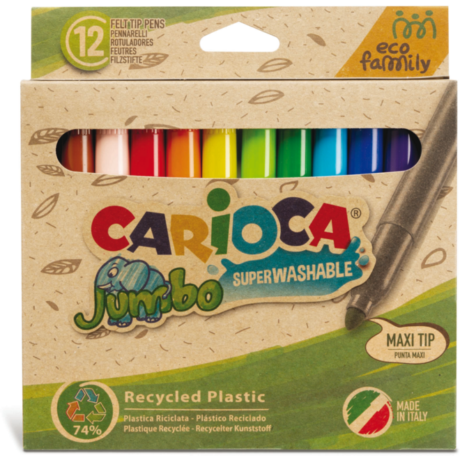 Viltstiften Carioca EcoFamily Jumbo assorti, 12 stuks.