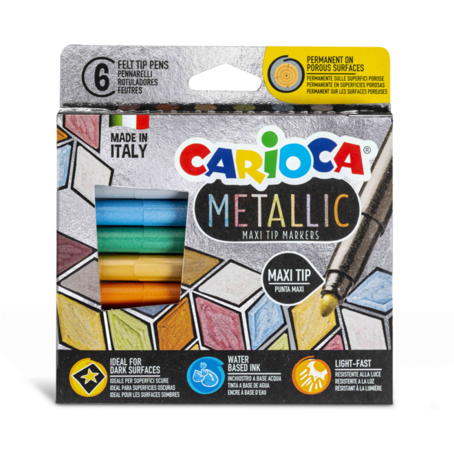 Viltstiften Carioca Metallic Maxi assorti, 6 stuks