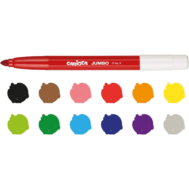 Viltstiften Carioca maxi jumbo punt assorti, 12 stuks