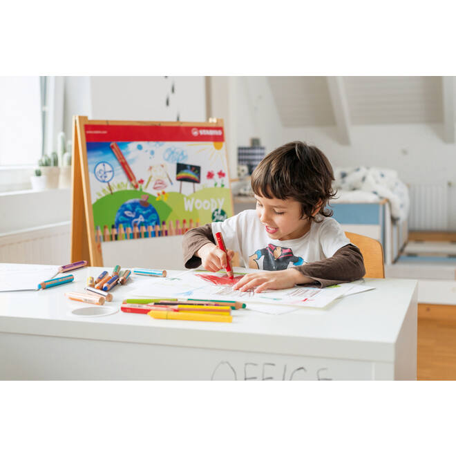Waskrijt aquarel STABILO Woody 3-in-1 assorti classpack, 76 stuks incl. slijpers
