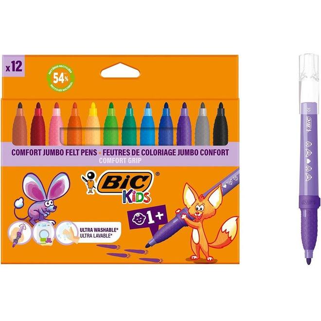 Viltstiften BIC kids comfort jumbo assorti, 12 stuks