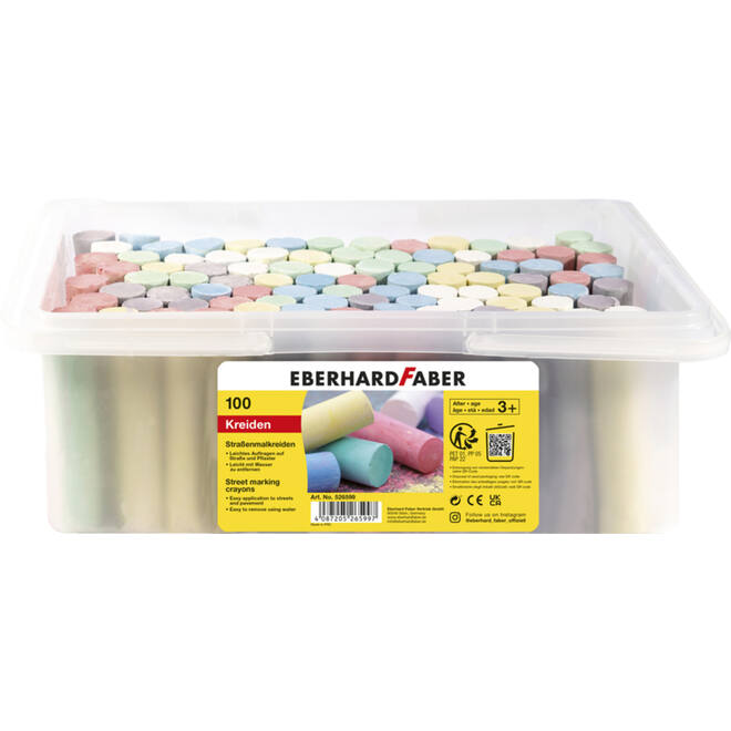 Stoepkrijt in bewaardoos assorti, 100 stuks