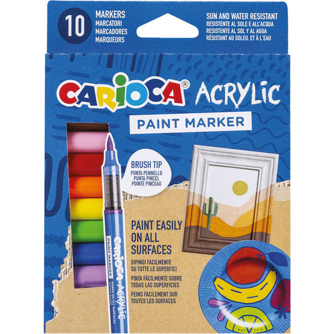 Acrylstiften Carioca assorti brush punt, 10 stuks