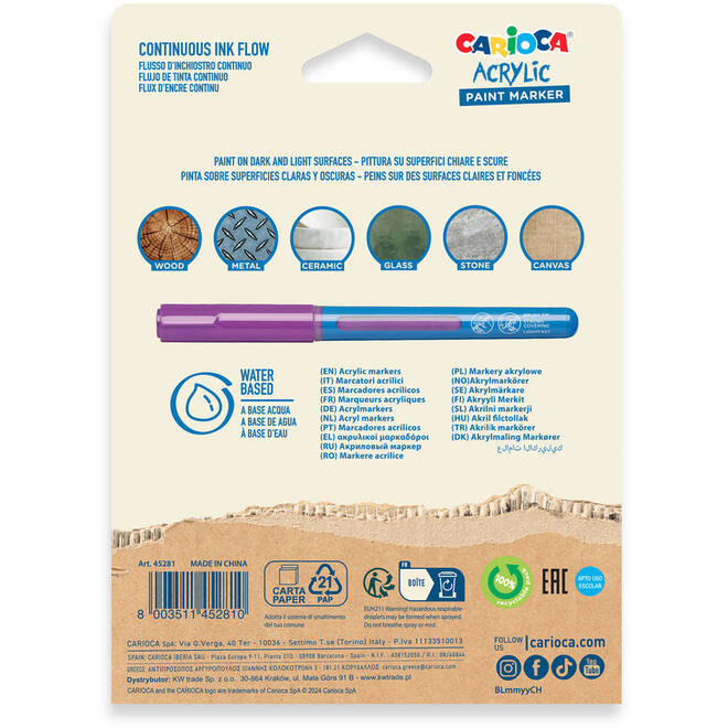 Acrylstiften Carioca assorti brush punt, 10 stuks