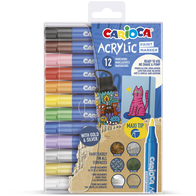Acrylstiften Carioca  assorti maxi punt, 12 stuks