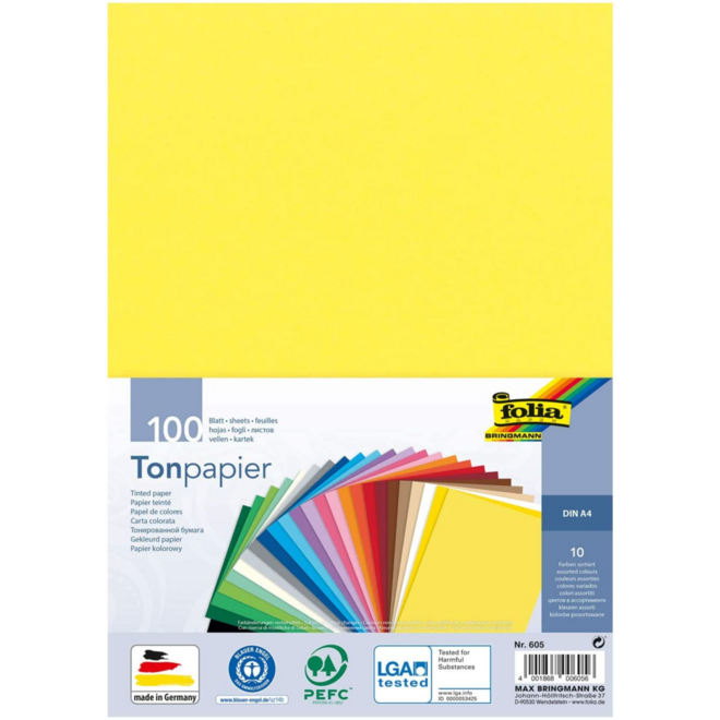 Tekenpapier A4, assorti in 10 kleuren, 100 vel, 130 grs.