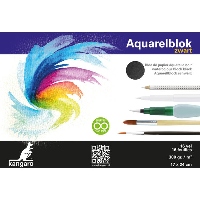 Aquarelpapier 17 x 24 cm zwart 300 gram, 16 vel