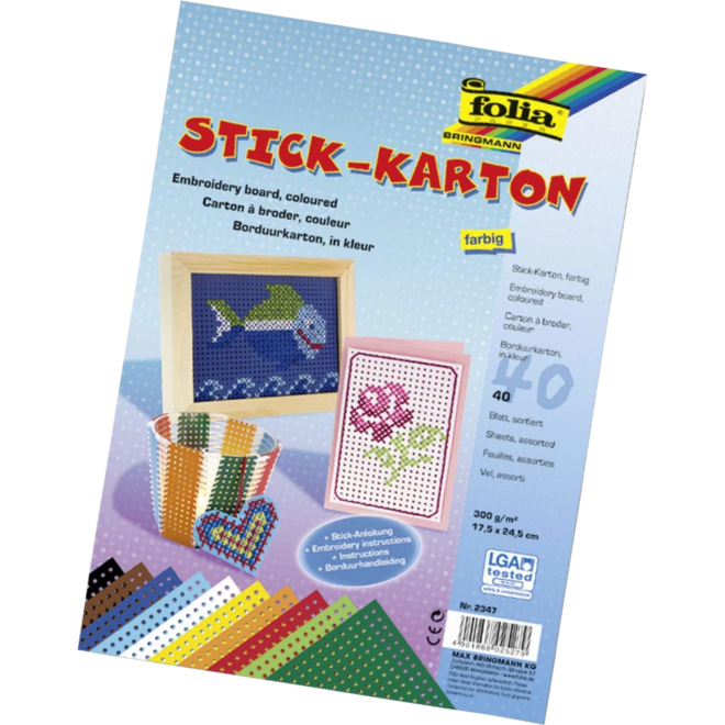 Borduurkarton 17,5 x 24,5 cm 10 kleuren, 40 vel