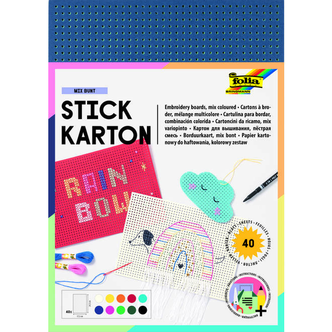 Borduurkarton 17,5 x 24,5 cm 10 kleuren, 40 vel
