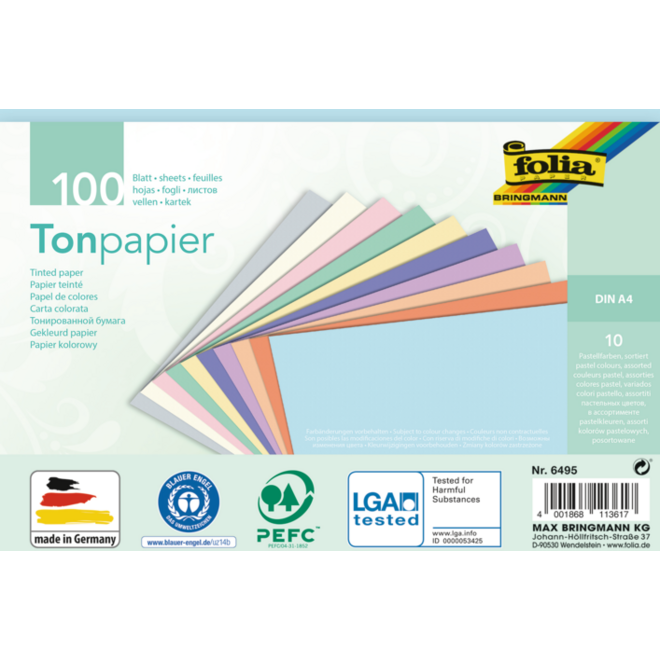 Gekleurd papier A4 assorti pastel 100 vel, 130 grs.