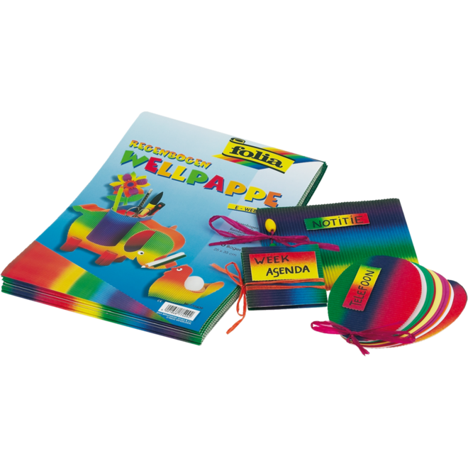 Ribbelkarton fijne golf 25 x 32 cm regenboogkleuren, 10 vel