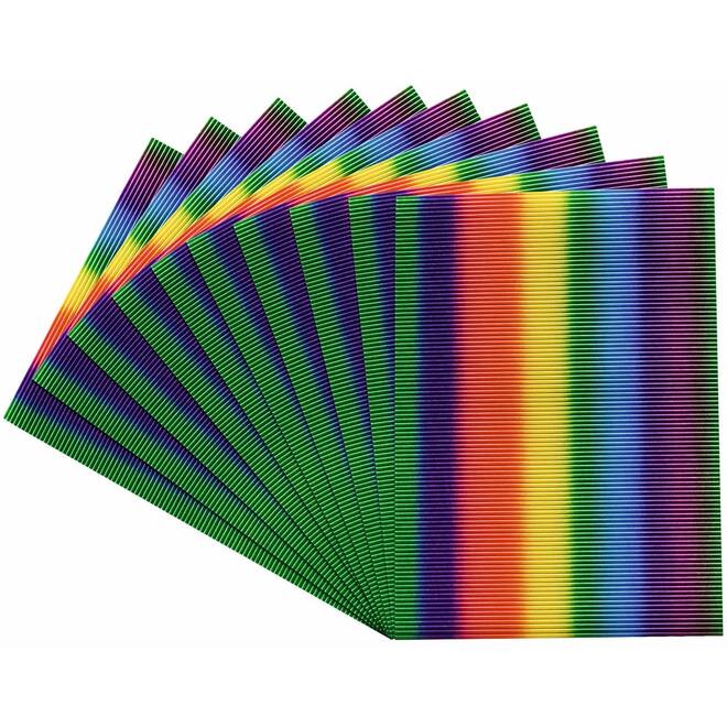 Ribbelkarton fijne golf 25 x 32 cm regenboogkleuren, 10 vel