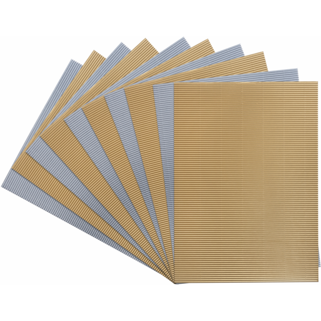 Ribbelkarton fijne golf 25 x 35 cm goud/zilver, 10 vel
