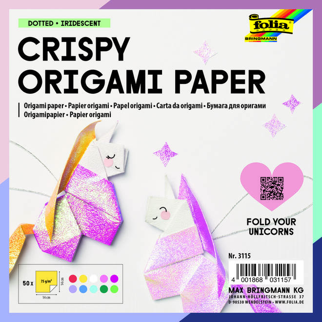 Knutselpapier iriscerend, 50 vel 14 x 14 cm in 10 kleuren, 75 grs.