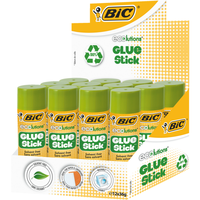 Plakstift BIC ECOlutions 36 gram box met 12 stuks 9 + 3 gratis!