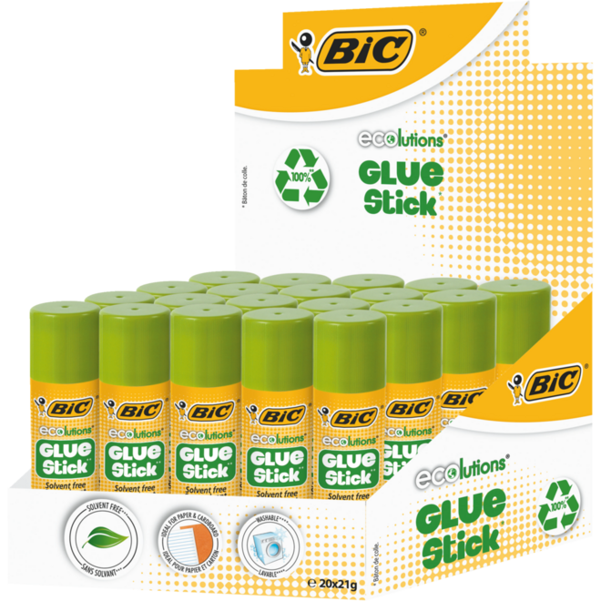 Plakstift BIC ECOlutions 21 gram box met 20 stuks 12 + 8 gratis!