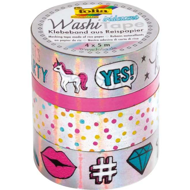 Washi-Tape set van 4,  iriserend zilver