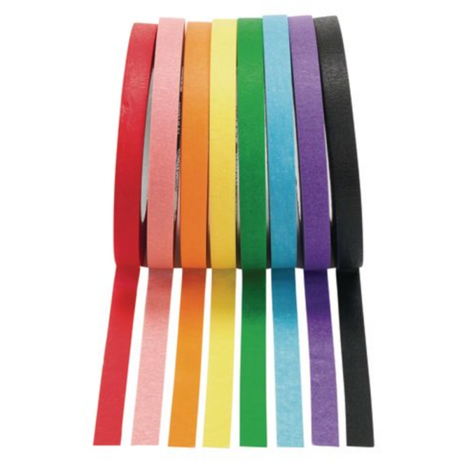 Crêpeplakband assorti 13 mm x 55 meter, 8 rollen