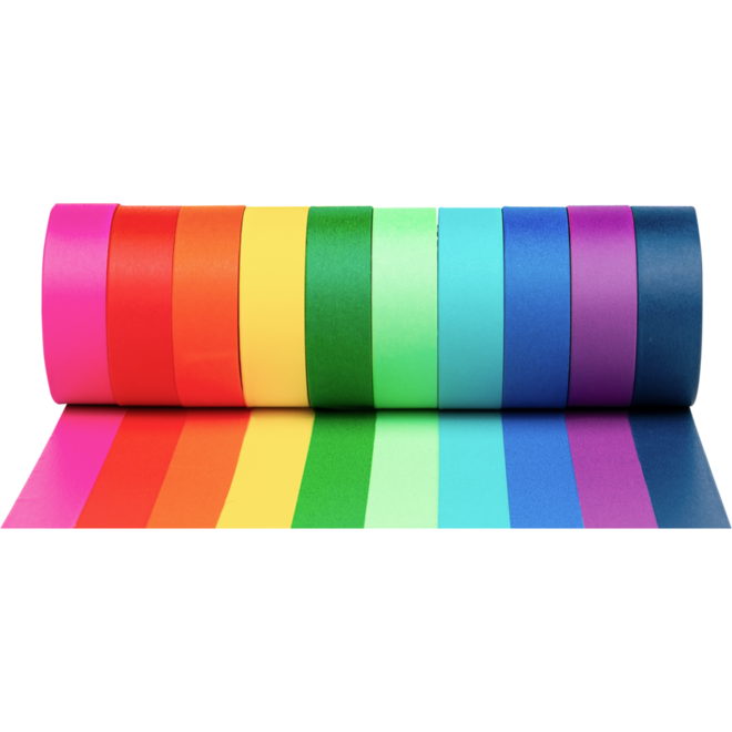 Washi Tape regenboog kleuren assorti 15 mm x 5 mtr, 10 stuks