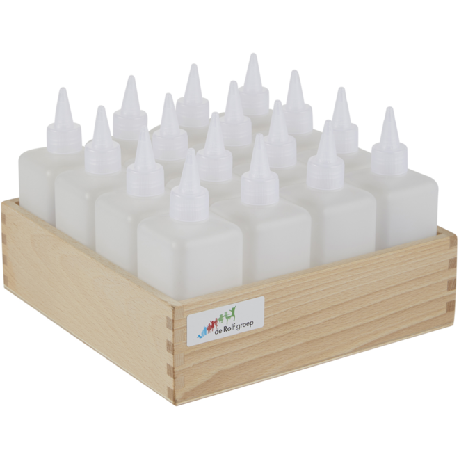 Lijmflacon 250 ml leeg transparante dop, 16 stuks in kist