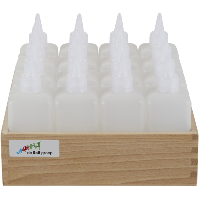 Lijmflacon 250 ml leeg transparante dop, 16 stuks in kist