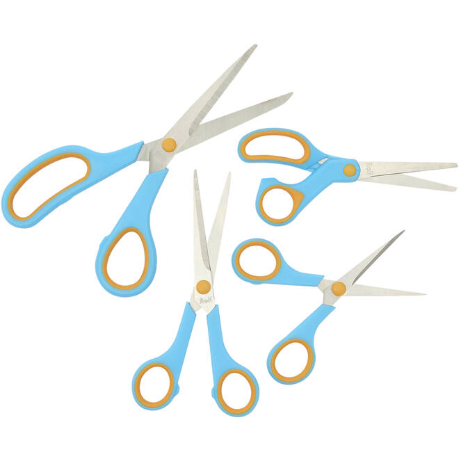 Schaar 14 cm soft-grip links- en rechtshandig blauw