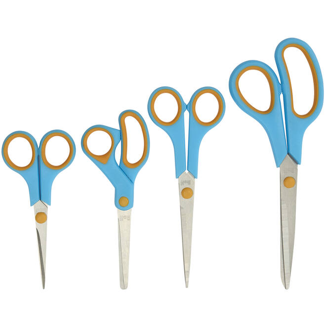 Schaar 14 cm soft-grip links- en rechtshandig blauw