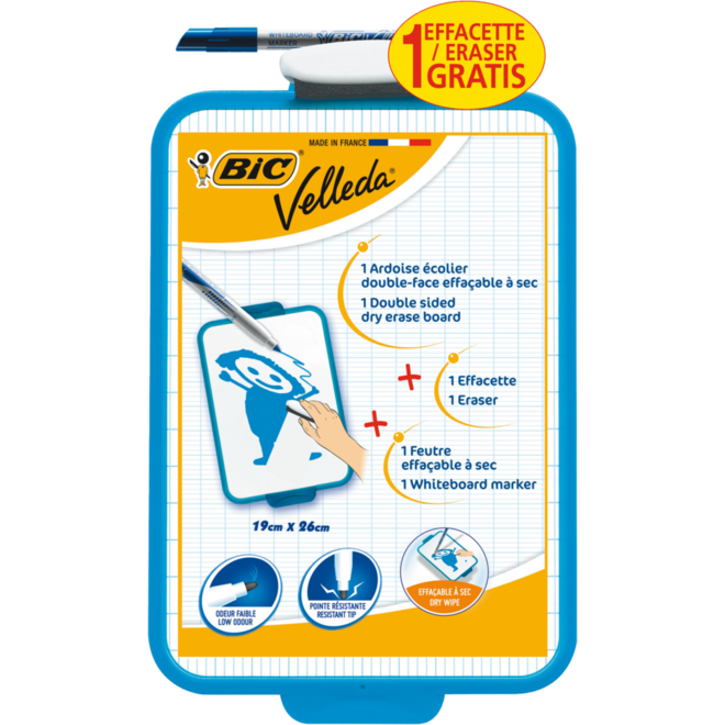 Whiteboard/wisbord BIC Velleda 19 x 26 cm blauw. 24 stuks