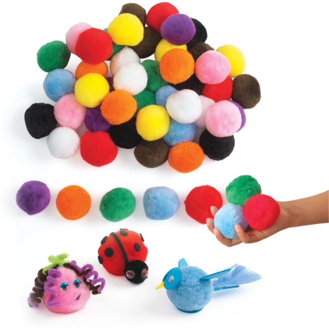 Pompons Jumbo 5 cm assorti, 50 stuks