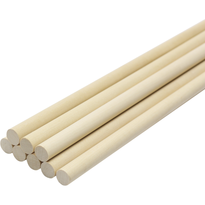 Stokjes hout rond 12 mm x 33 cm, 20 stuks