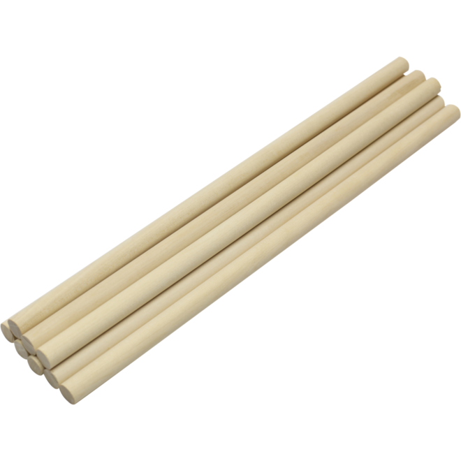 Stokjes hout rond 12 mm x 33 cm, 20 stuks