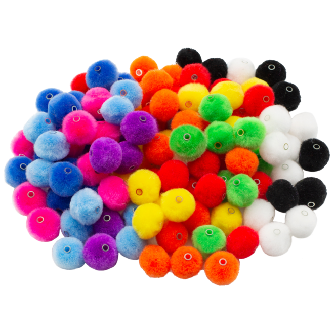 Rijgpompons assorti 20 mm, 150 stuks