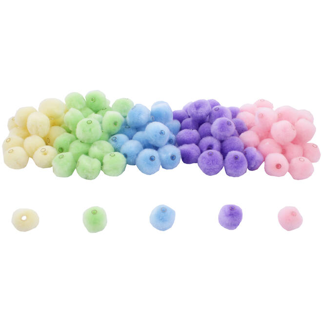 Rijgpompons Pastel assorti, 100 stuks