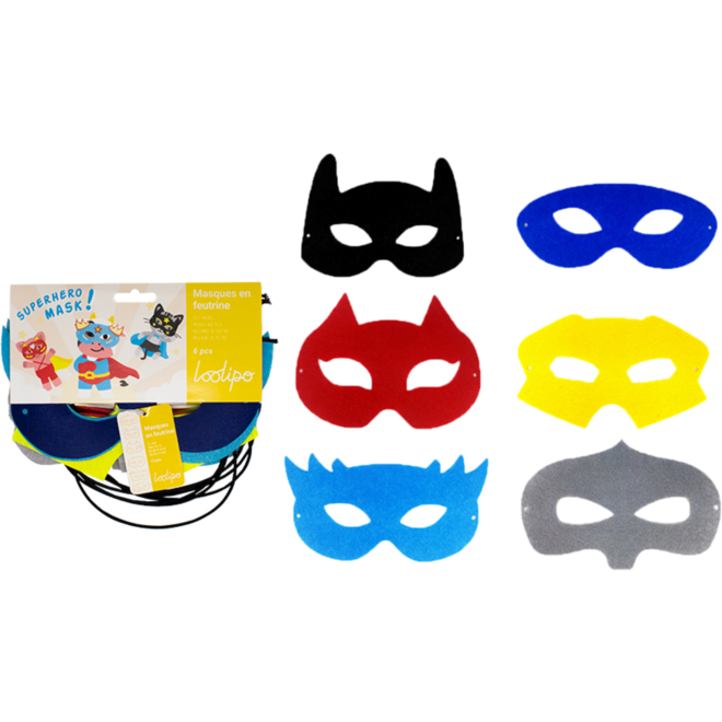 Superhelden maskers vilt 18 x 10 cm, 12 stuks