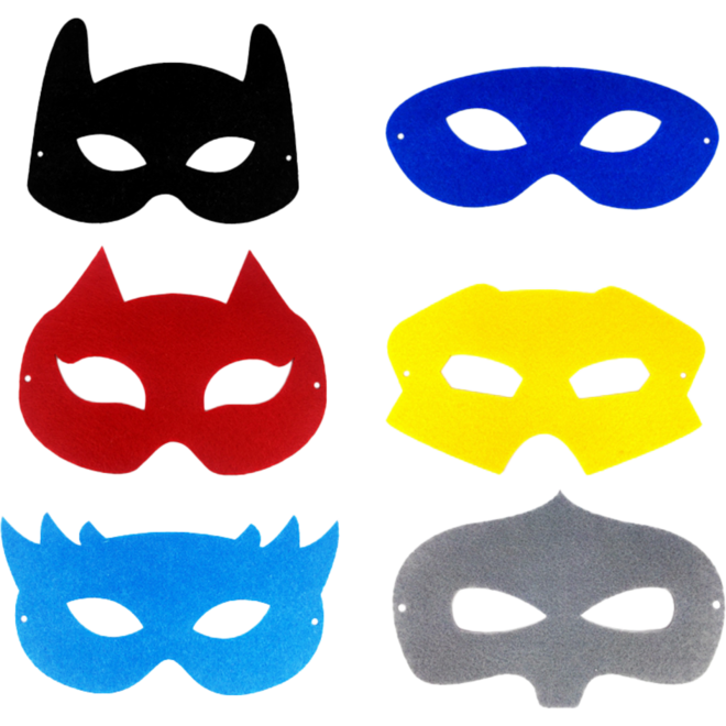 Superhelden maskers vilt 18 x 10 cm, 12 stuks