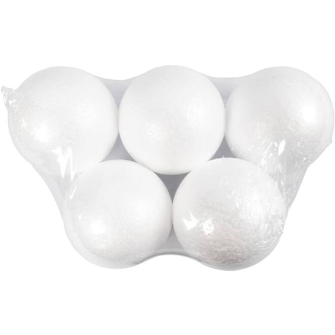 Tempex ballen 7 cm, wit, 5 stuks