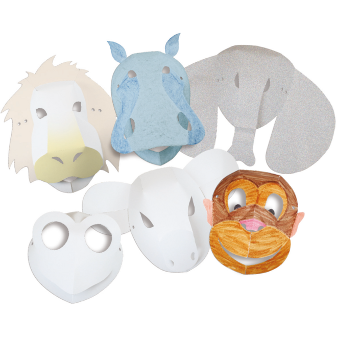 Dierenmaskers karton 6 modellen, 30 stuks