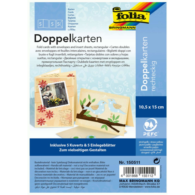 Wenskaart dubbel ecru, 5 stuks