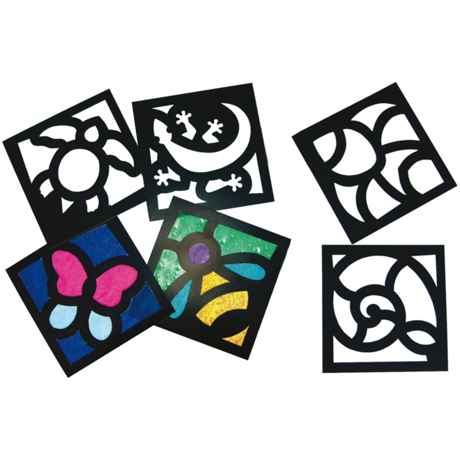 Glas in lood junior 12 motieven 15 x 15 cm, 24 stuks