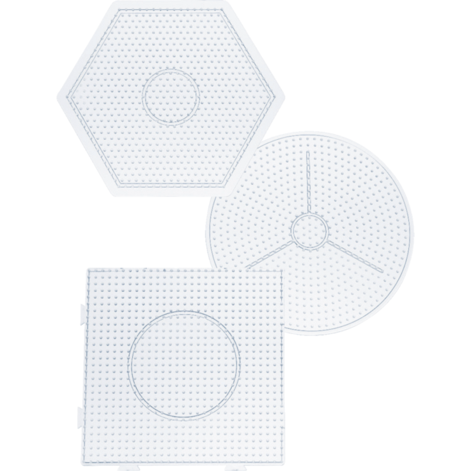 Strijkkralen onderplaten midi groot +/-15cm, 3 motieven (zeshoek, rond en vierkant)