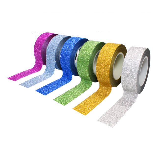 Tape glitter assorti 15mm x 10 meter, 6 stuks