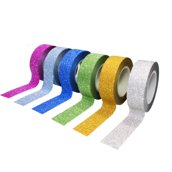 Tape glitter assorti 15mm x 10 meter, 6 stuks