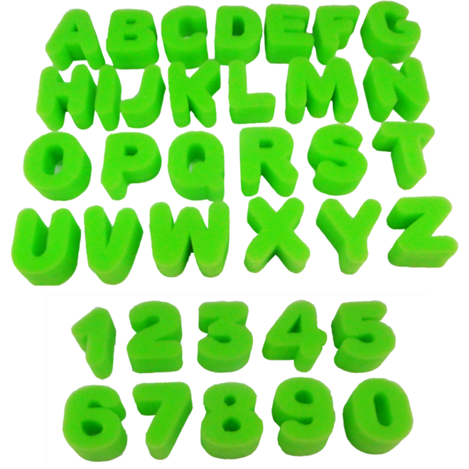 Spons stempels nummers en letters, 36 stuks
