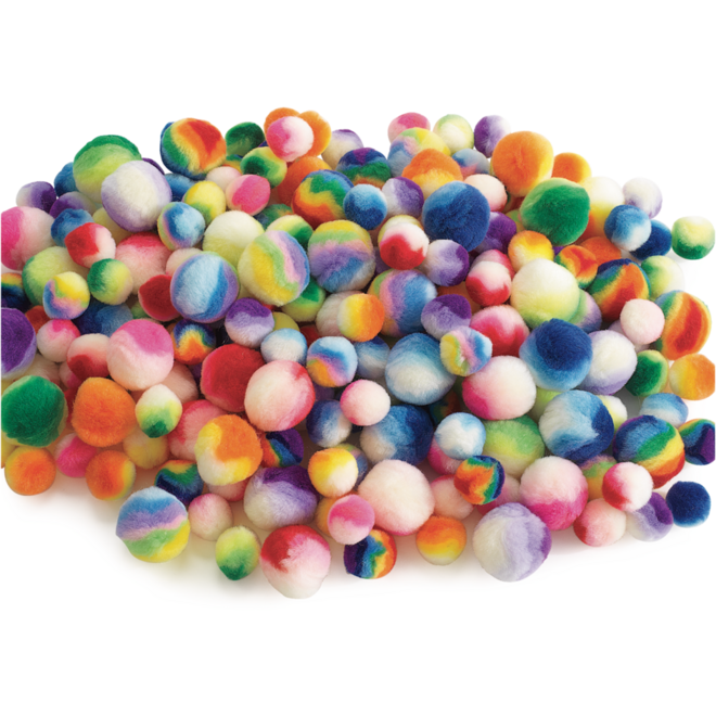Pompons regenboog strepen, 180 stuks