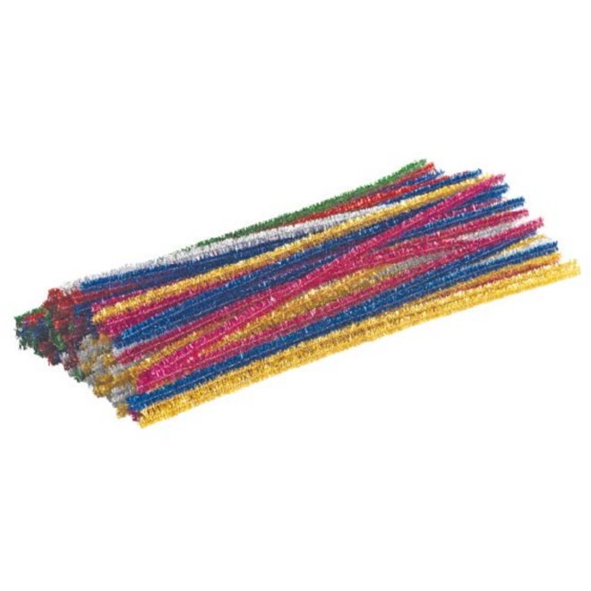 Chenilledraad 30,5 cm x 6 mm glitter assorti, 100 stuks